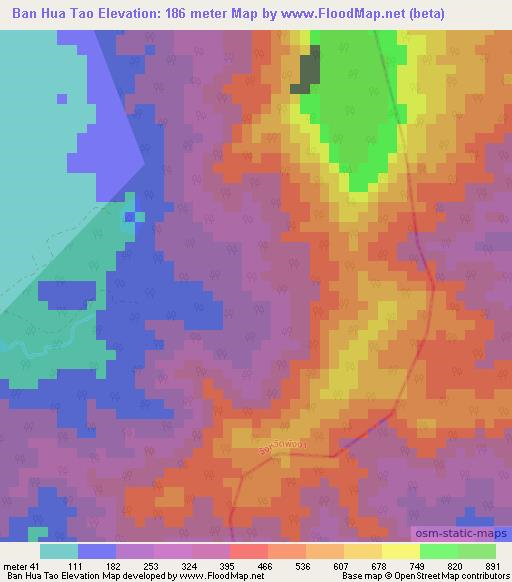 Ban Hua Tao,Thailand Elevation Map
