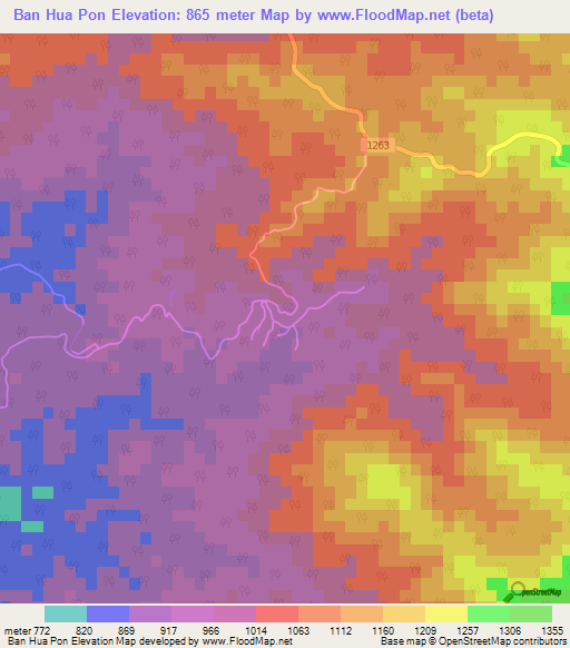 Ban Hua Pon,Thailand Elevation Map