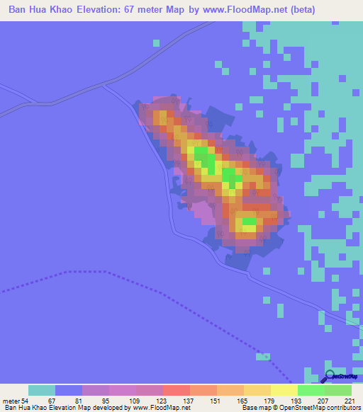 Ban Hua Khao,Thailand Elevation Map