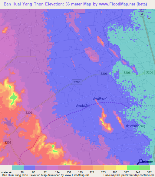 Ban Huai Yang Thon,Thailand Elevation Map