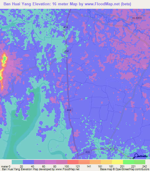 Ban Huai Yang,Thailand Elevation Map