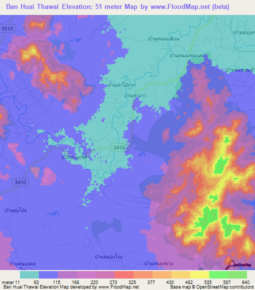 Ban Huai Thawai,Thailand Elevation Map