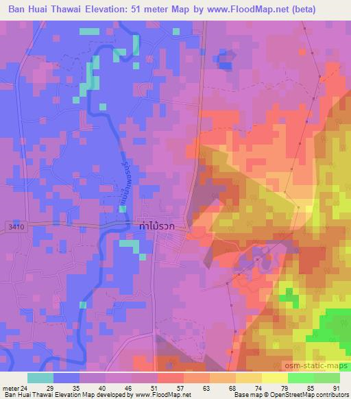 Ban Huai Thawai,Thailand Elevation Map