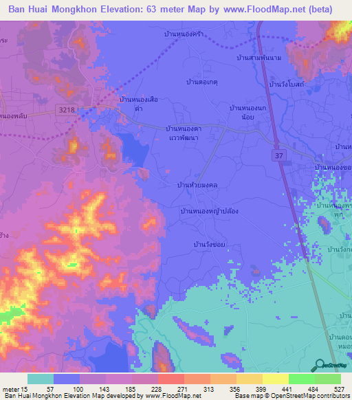 Ban Huai Mongkhon,Thailand Elevation Map