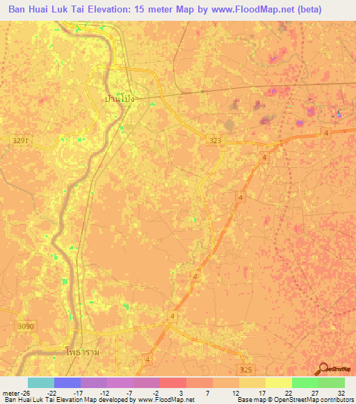 Ban Huai Luk Tai,Thailand Elevation Map
