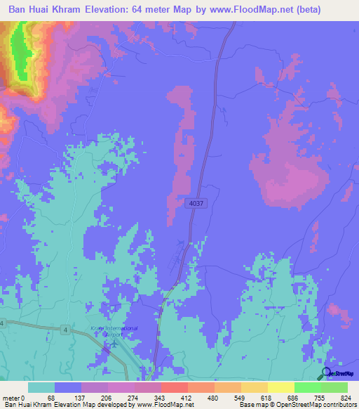 Ban Huai Khram,Thailand Elevation Map