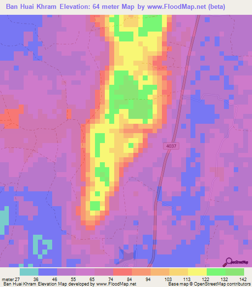 Ban Huai Khram,Thailand Elevation Map