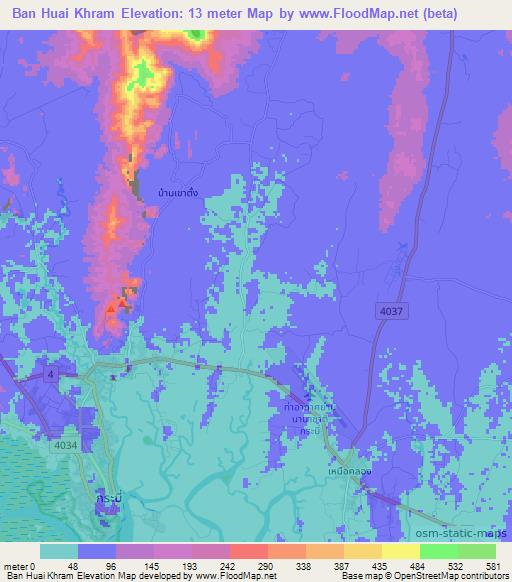 Ban Huai Khram,Thailand Elevation Map