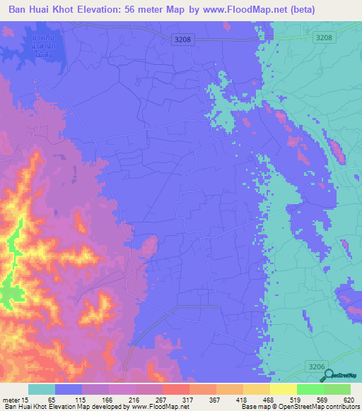 Ban Huai Khot,Thailand Elevation Map