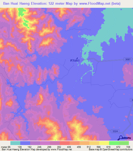Ban Huai Haeng,Thailand Elevation Map