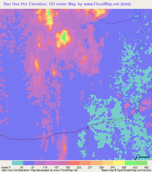 Ban Hua Hot,Thailand Elevation Map