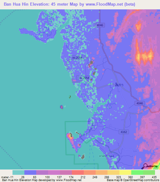 Ban Hua Hin,Thailand Elevation Map