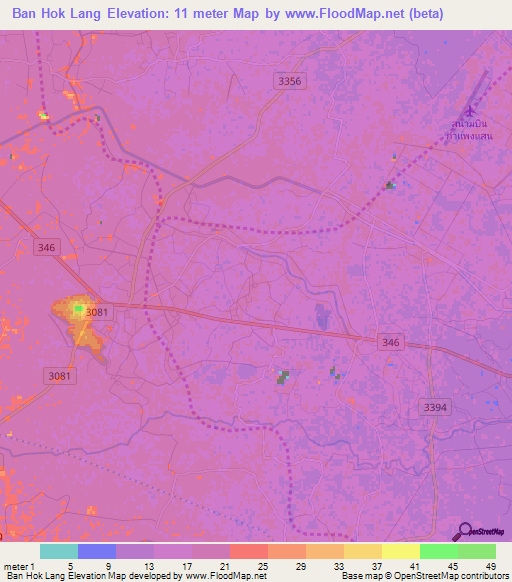 Ban Hok Lang,Thailand Elevation Map