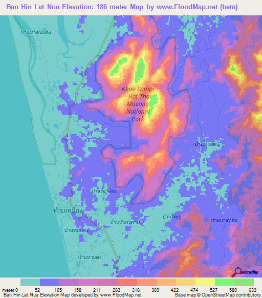 Ban Hin Lat Nua,Thailand Elevation Map