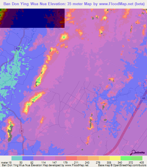 Ban Don Ying Wua Nua,Thailand Elevation Map