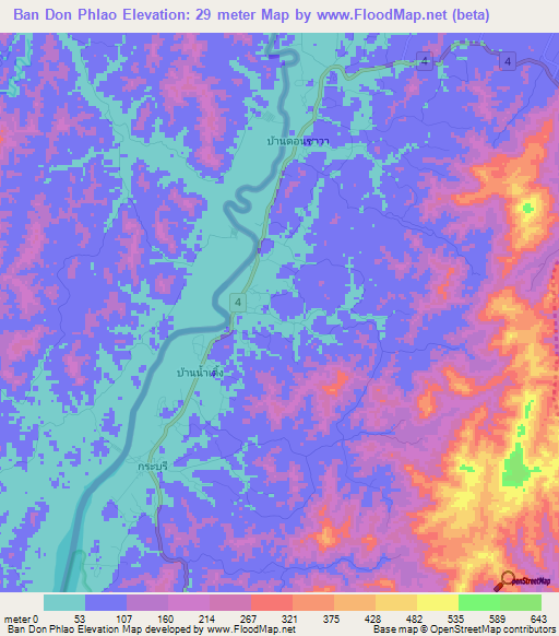 Ban Don Phlao,Thailand Elevation Map