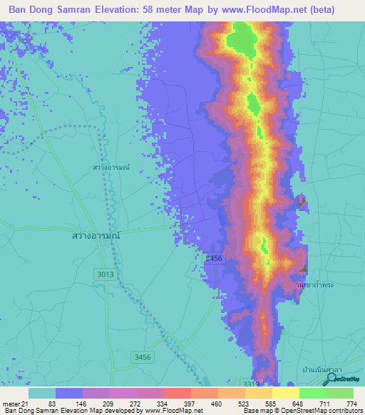 Ban Dong Samran,Thailand Elevation Map