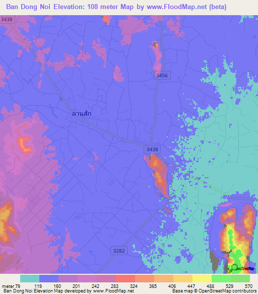 Ban Dong Noi,Thailand Elevation Map