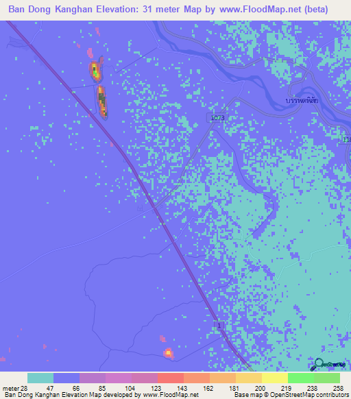Ban Dong Kanghan,Thailand Elevation Map