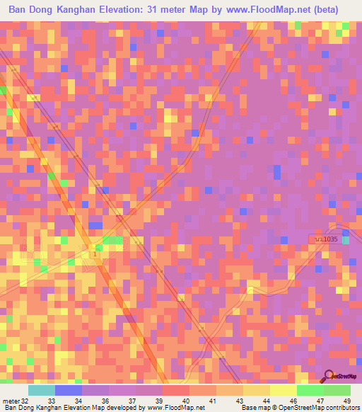 Ban Dong Kanghan,Thailand Elevation Map