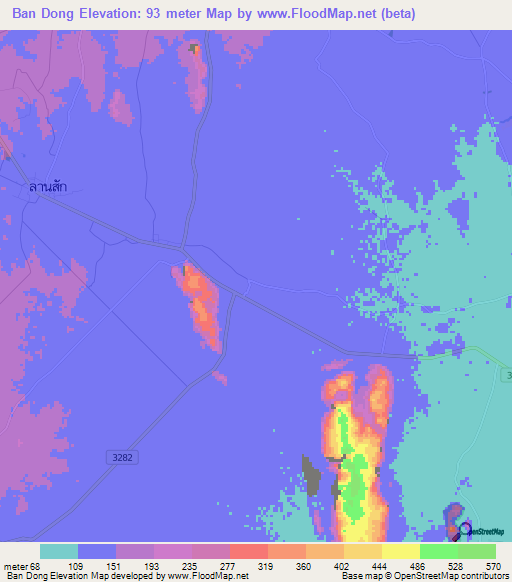 Ban Dong,Thailand Elevation Map