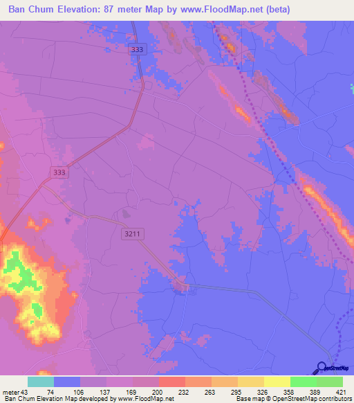 Ban Chum,Thailand Elevation Map