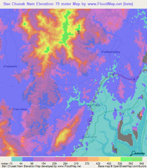 Ban Chueak Nam,Thailand Elevation Map