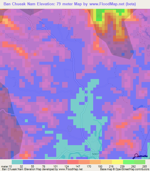 Ban Chueak Nam,Thailand Elevation Map