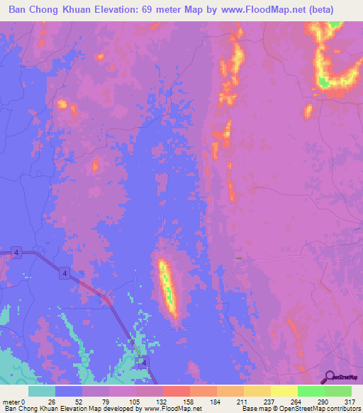 Ban Chong Khuan,Thailand Elevation Map