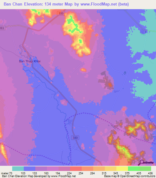 Ban Chan,Thailand Elevation Map