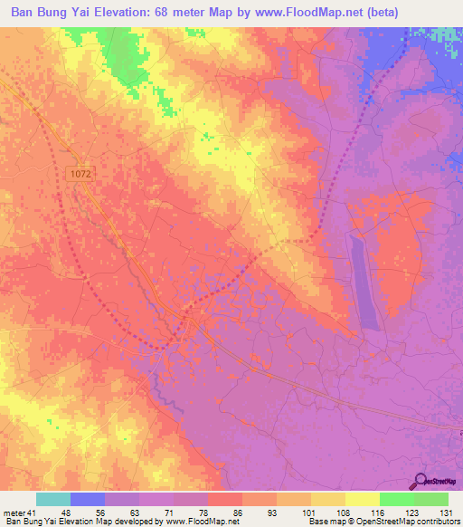 Ban Bung Yai,Thailand Elevation Map