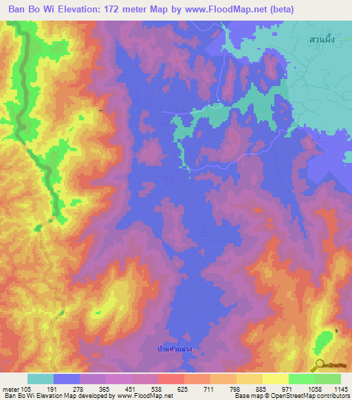 Ban Bo Wi,Thailand Elevation Map