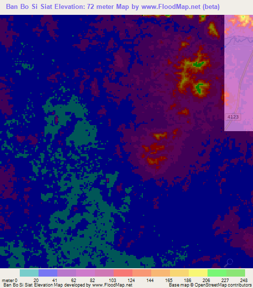 Ban Bo Si Siat,Thailand Elevation Map