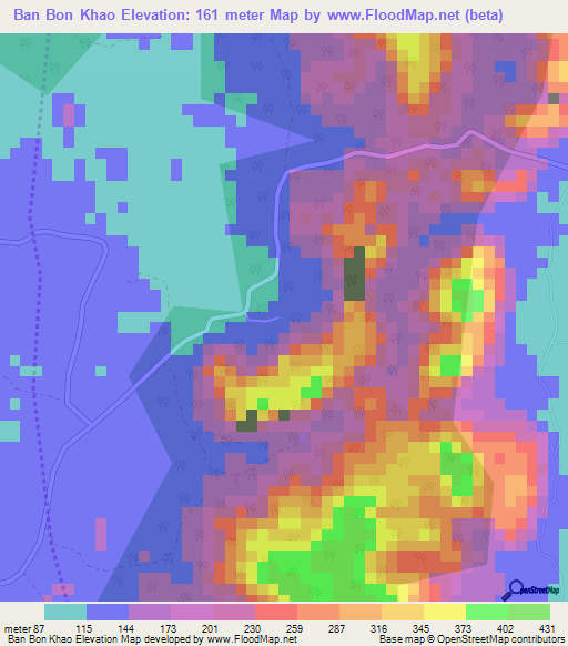 Ban Bon Khao,Thailand Elevation Map