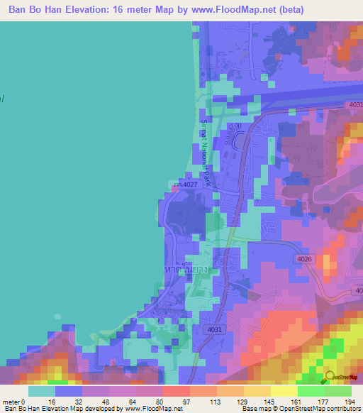 Ban Bo Han,Thailand Elevation Map