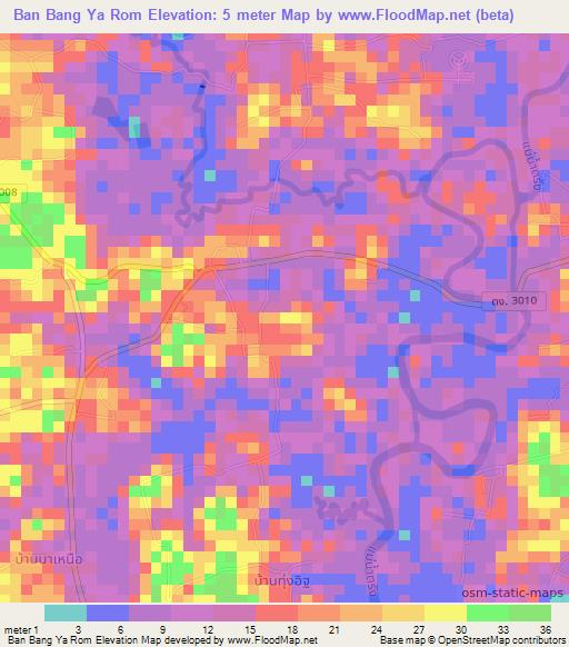 Ban Bang Ya Rom,Thailand Elevation Map