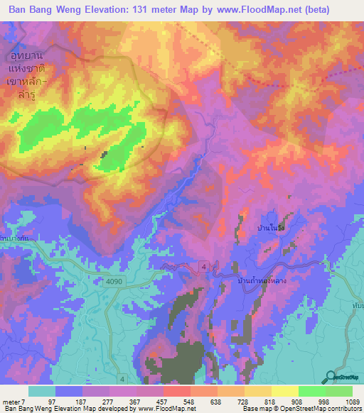 Ban Bang Weng,Thailand Elevation Map