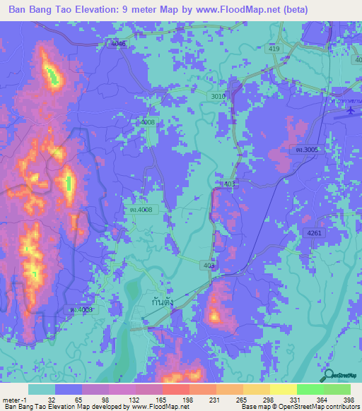 Ban Bang Tao,Thailand Elevation Map