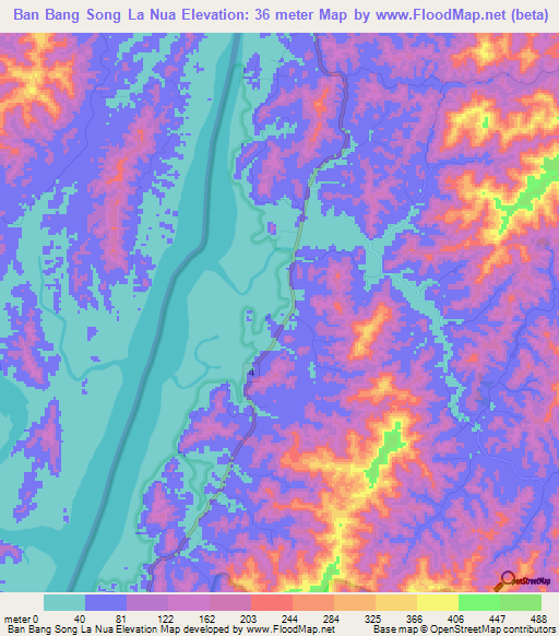 Ban Bang Song La Nua,Thailand Elevation Map