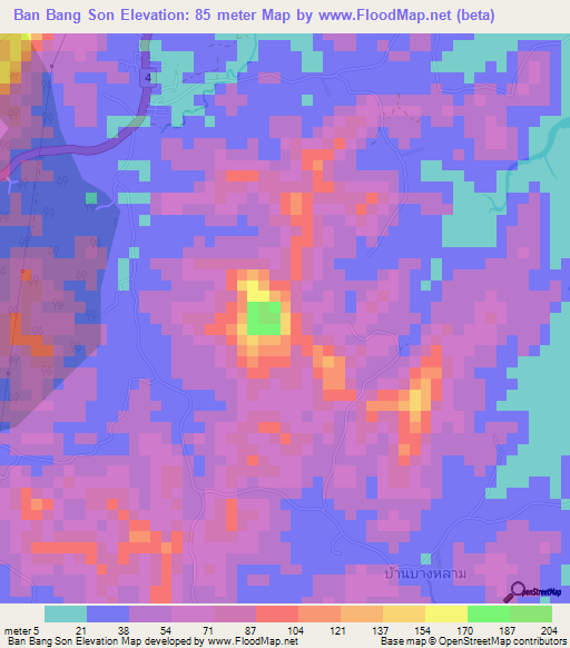 Ban Bang Son,Thailand Elevation Map