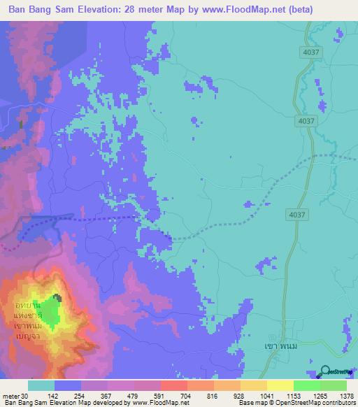 Ban Bang Sam,Thailand Elevation Map