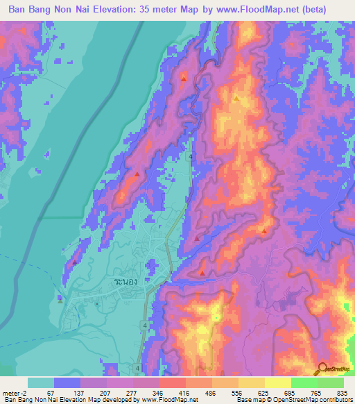 Ban Bang Non Nai,Thailand Elevation Map