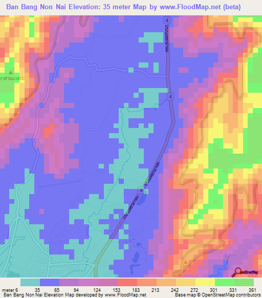 Ban Bang Non Nai,Thailand Elevation Map