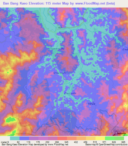 Ban Bang Kaeo,Thailand Elevation Map