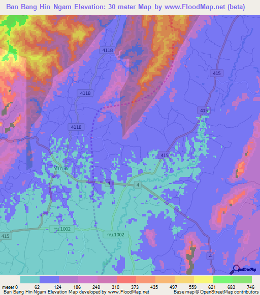 Ban Bang Hin Ngam,Thailand Elevation Map