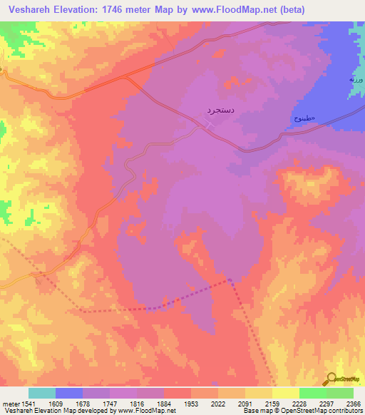 Veshareh,Iran Elevation Map