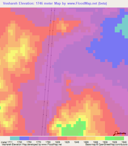 Veshareh,Iran Elevation Map