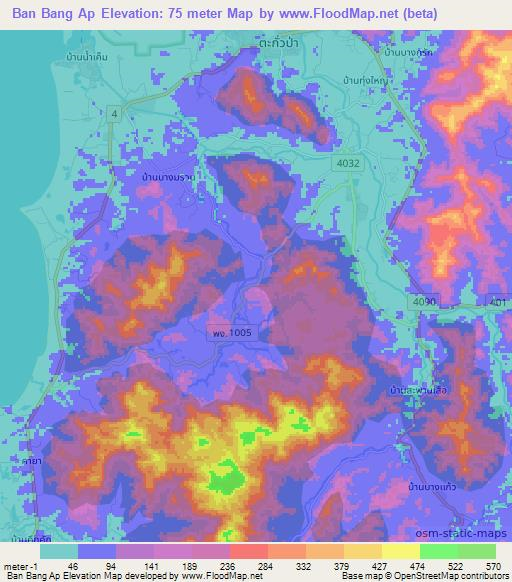 Ban Bang Ap,Thailand Elevation Map