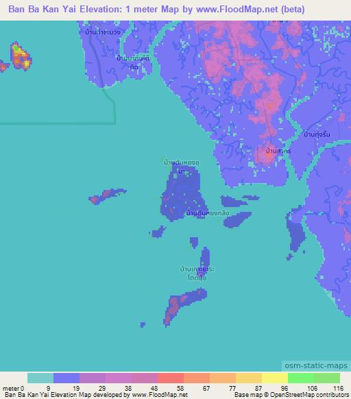 Ban Ba Kan Yai,Thailand Elevation Map
