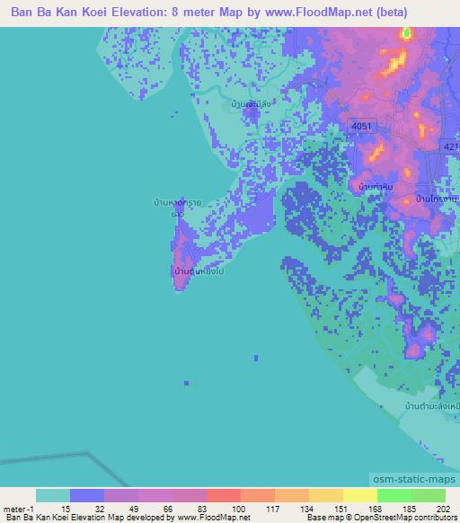 Ban Ba Kan Koei,Thailand Elevation Map